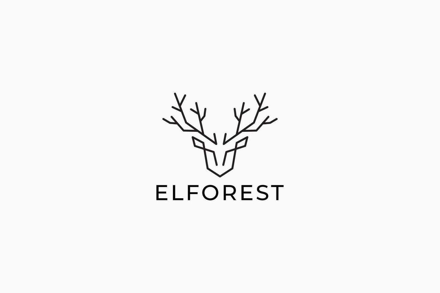 Logo Abstract Head Deer and Horn Branch for Elf Forest Branding Idea Simple Outline Shape vector