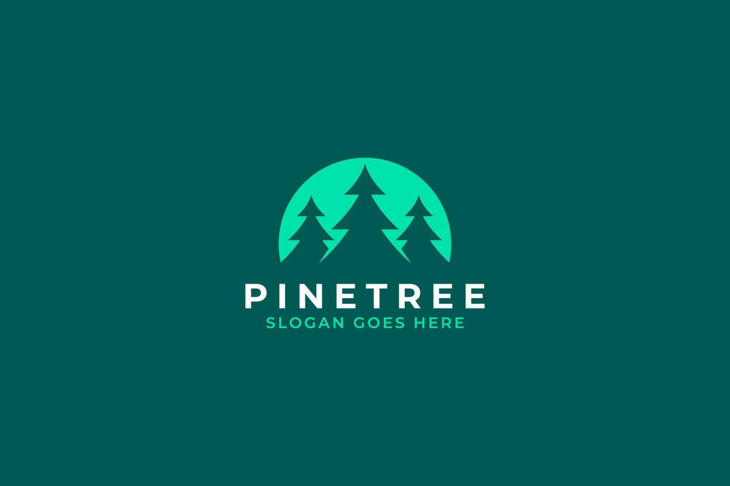 Pine and Cedar Tree Forest Green Moon Light Logo vector