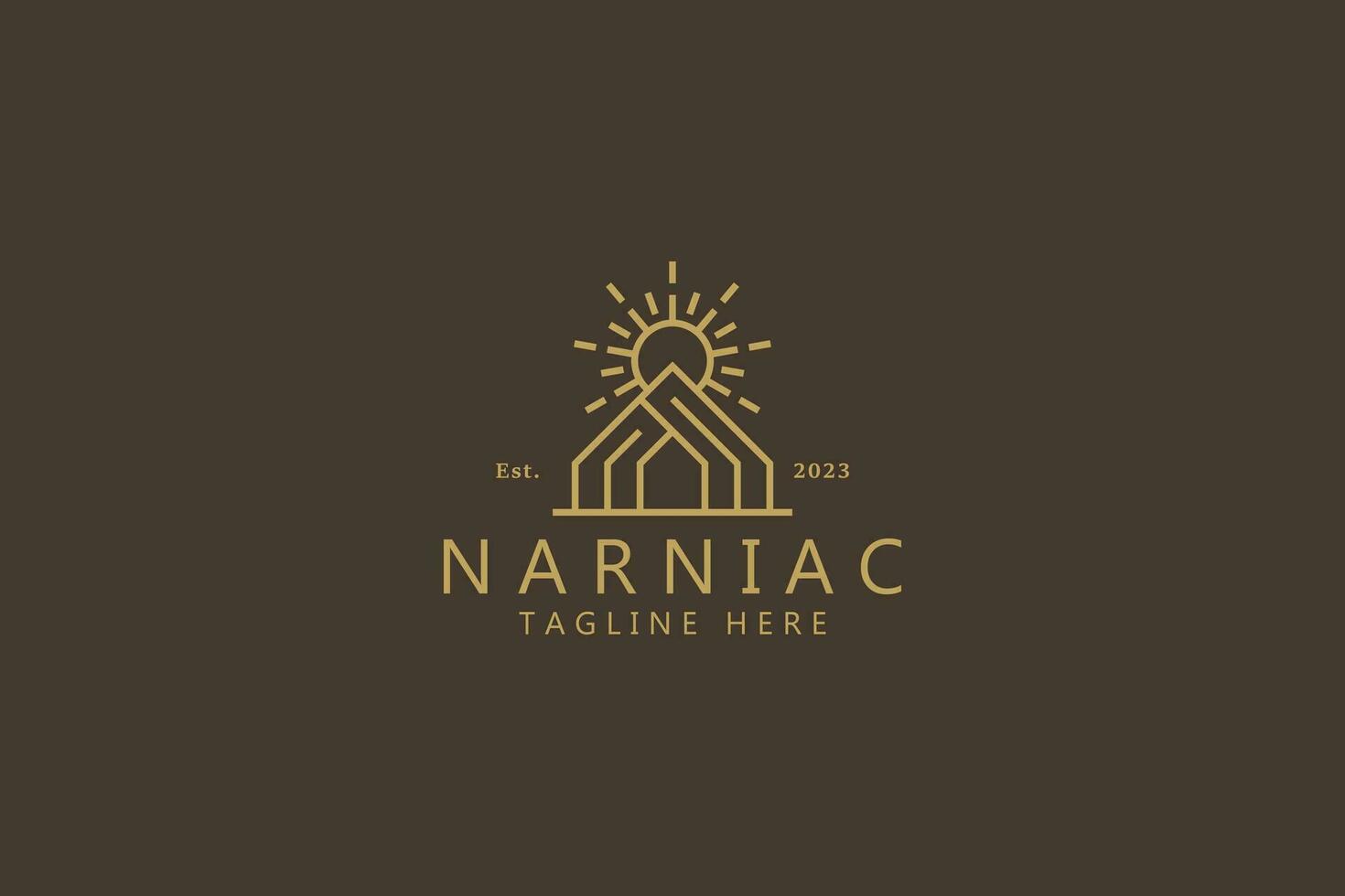 Unique Abstract Home and Sun Shape for Cozy Warm Concept Rural Property Logo. vector