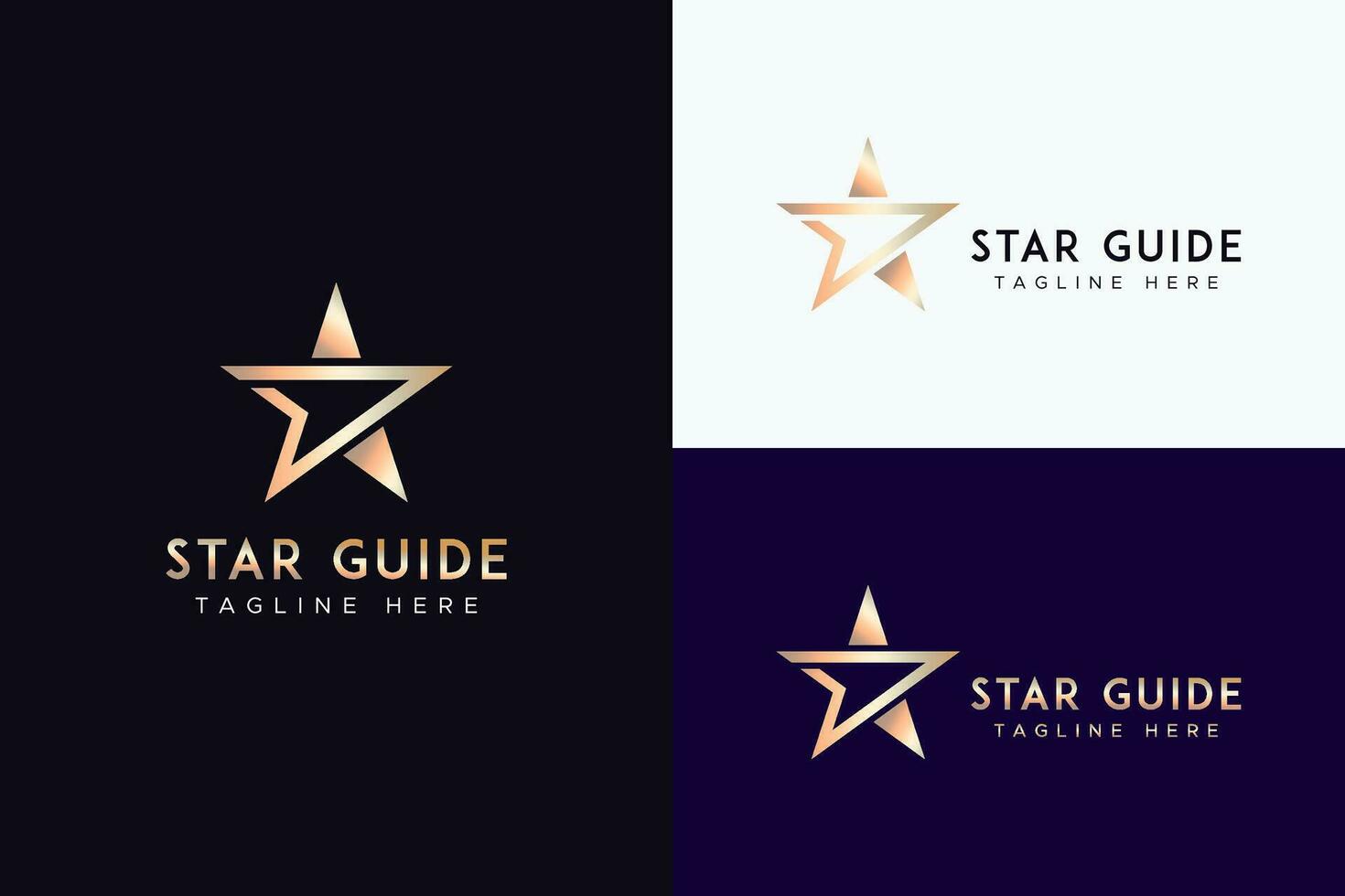 estrella guía resumen concepto negocio entretenimiento y educación con oro color logo vector