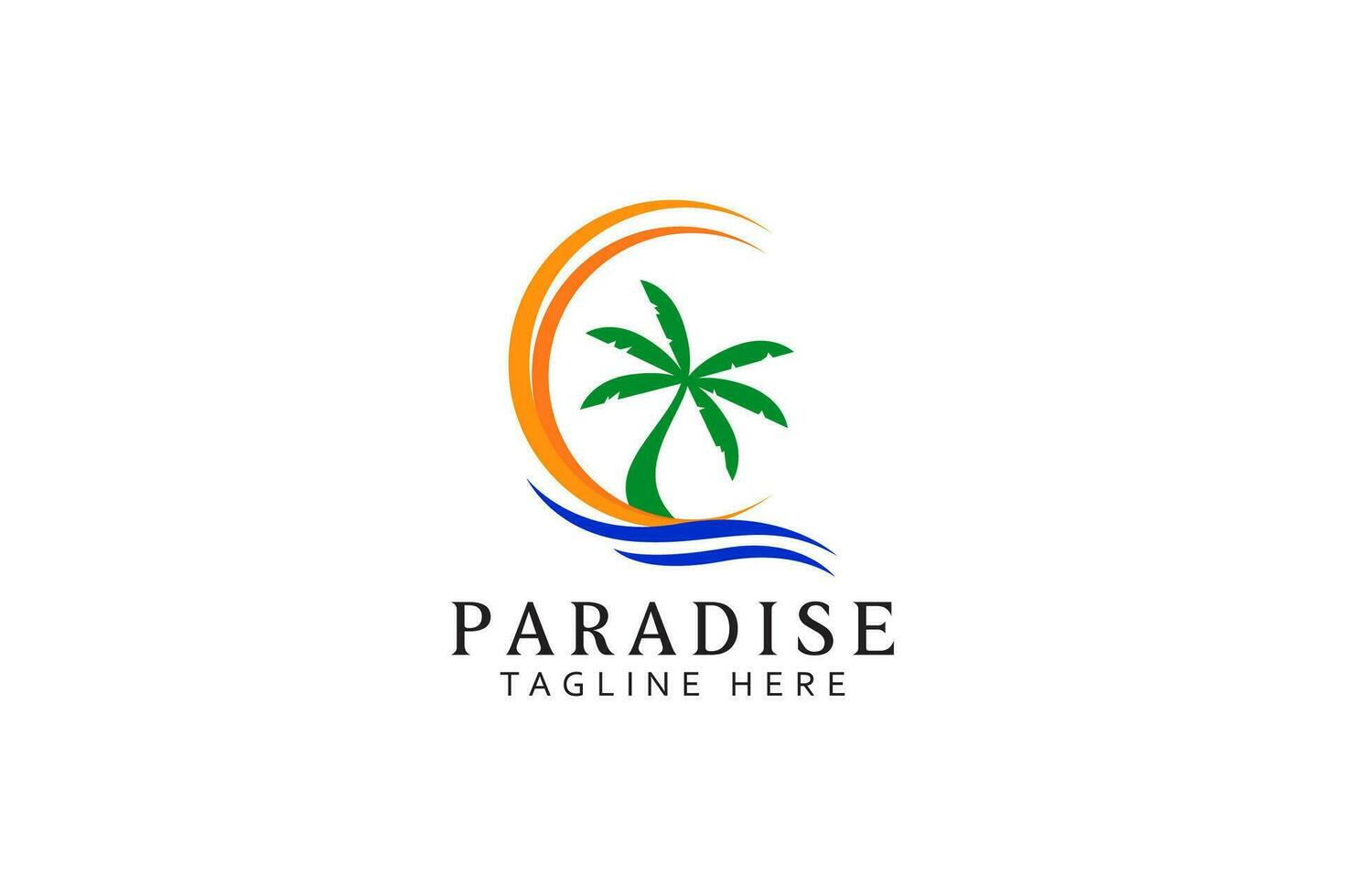 Palm Beach Summertime Natural Paradise Resort Vacation Place Logo Template. vector