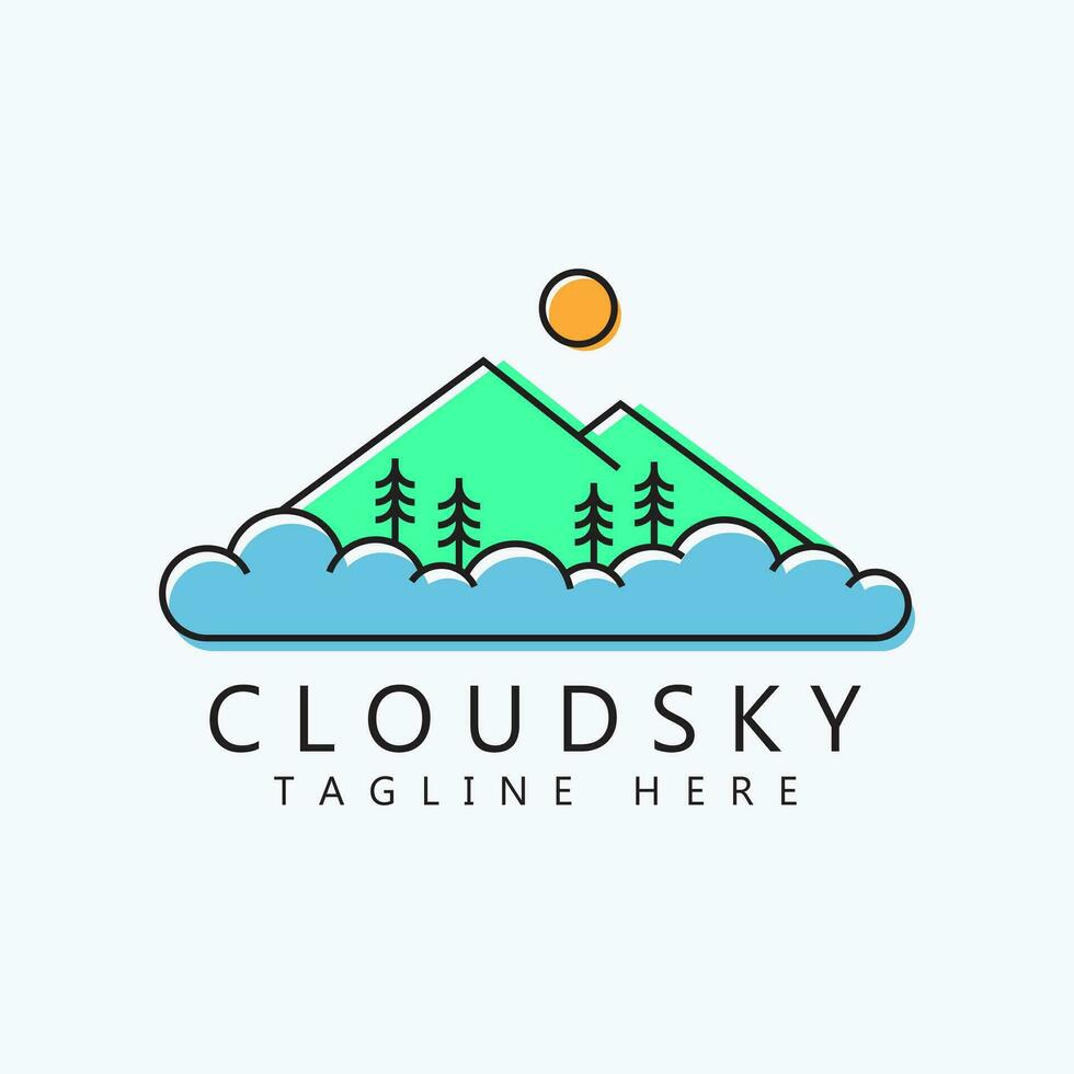 Illustration Nature Logo Mountain Cloud Sky Adventure Outdoor Business Sign Symbol. vector