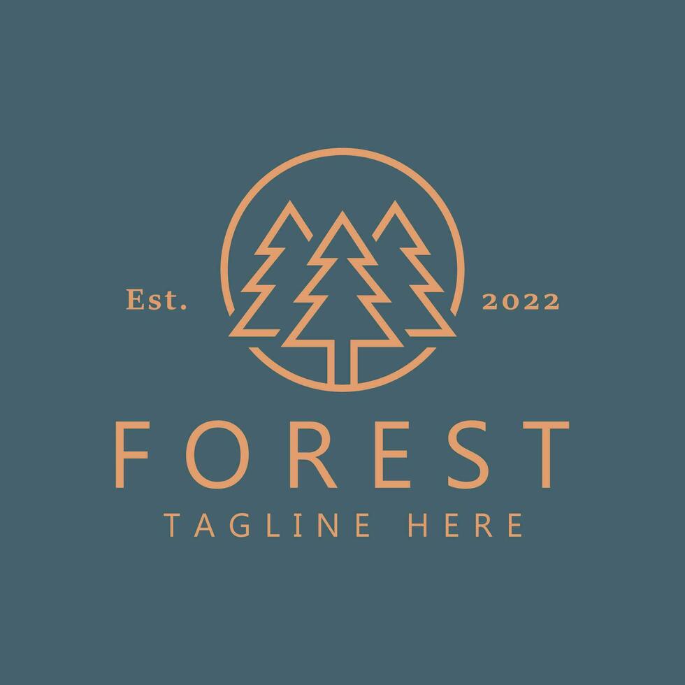 Forest Wood Pine Tree At Circle Shape for Nature Illustration Logo. Creative and Authentic Badge Symbol Design Icon Template. vector