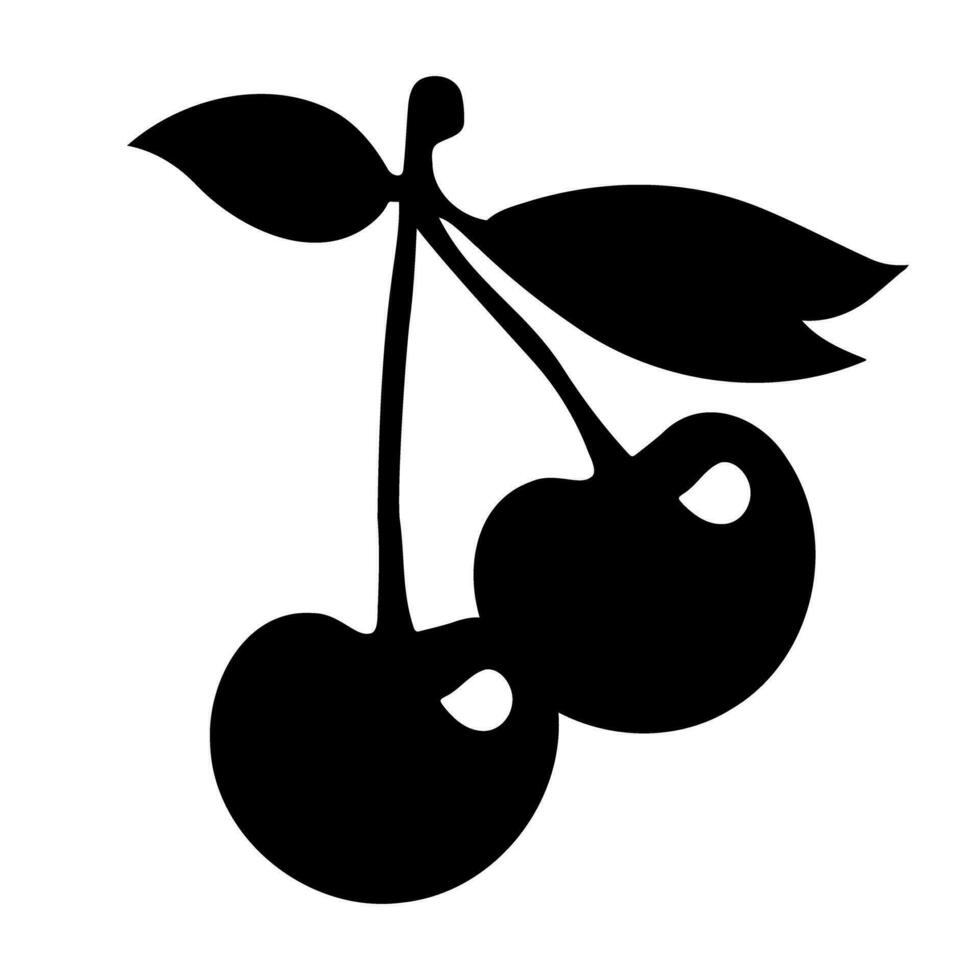 Cherry with leaves silhouette icon isolated. Vector illustration
