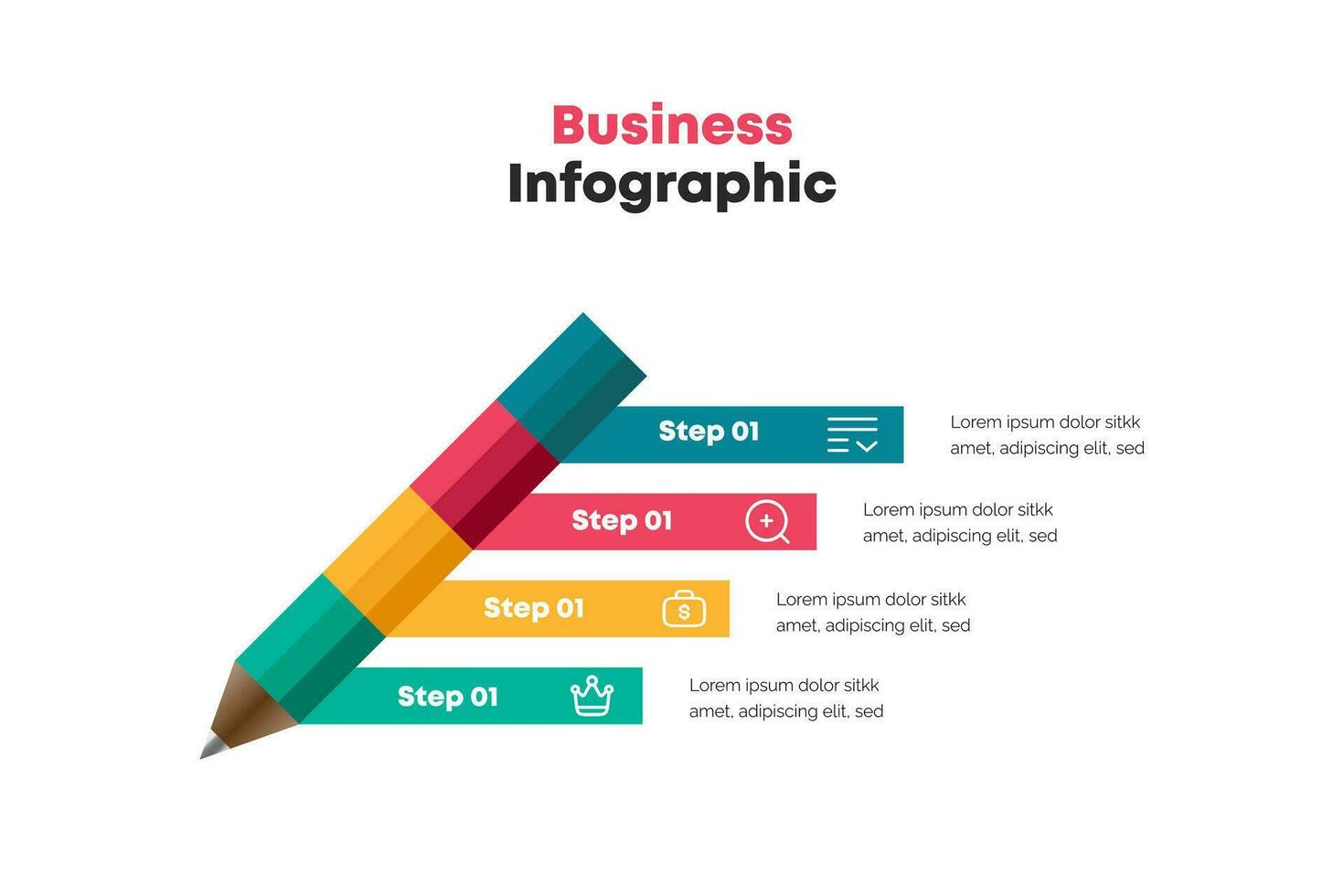 Set of business infographic elements in realistic pencil style Vector illustration