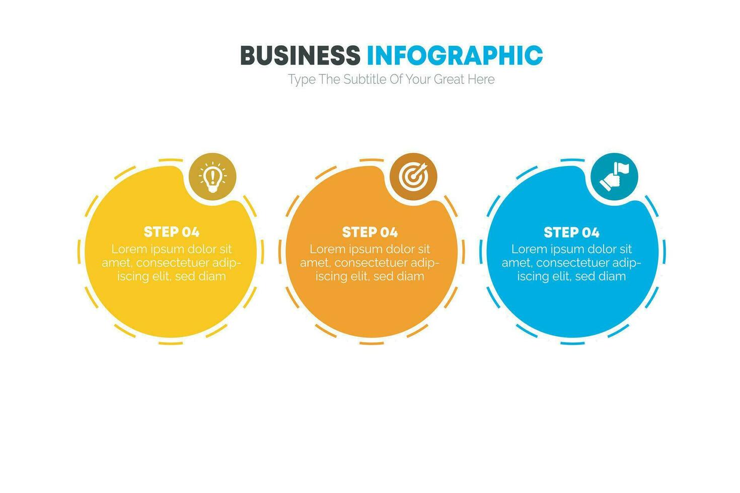 Business infographics three steps circle template Vector illustration