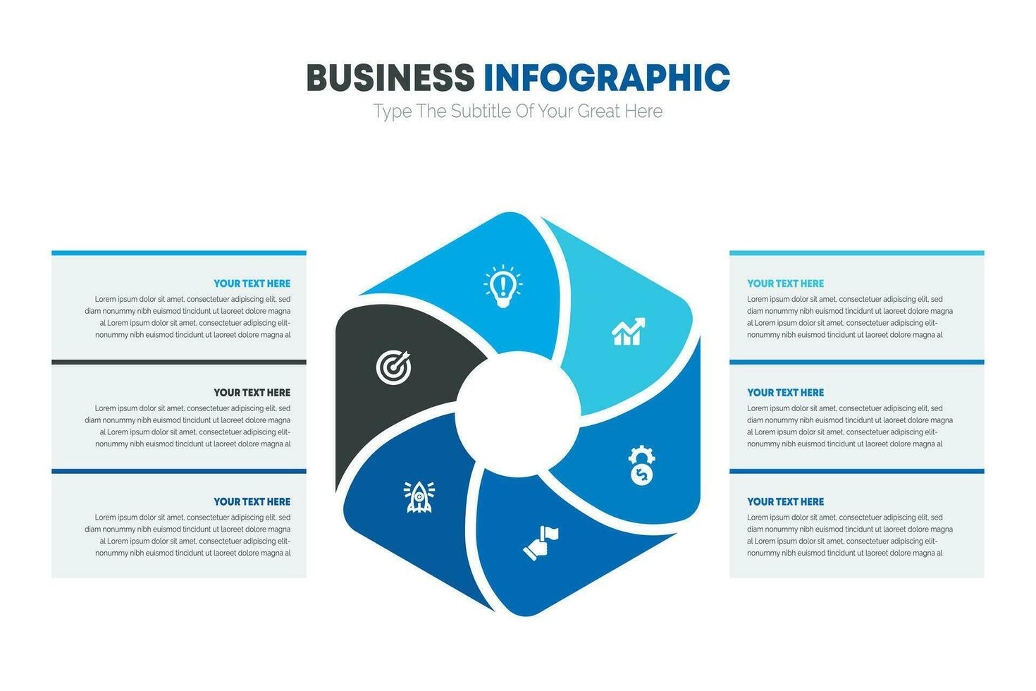 Circle infographic template with blue business chart and white icons Vector illustration
