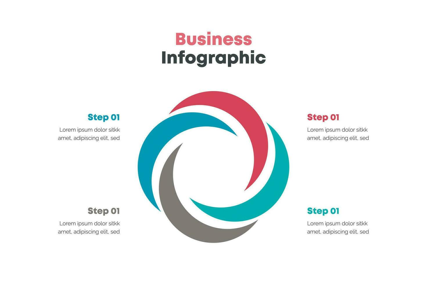 Circle round divided in four parts arrows template scheme diagram chart graph presentation 3d glossy  business infographics Vector illustration