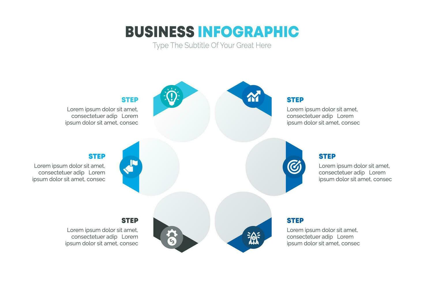Circle infographic template with blue business chart and white icons Vector illustration