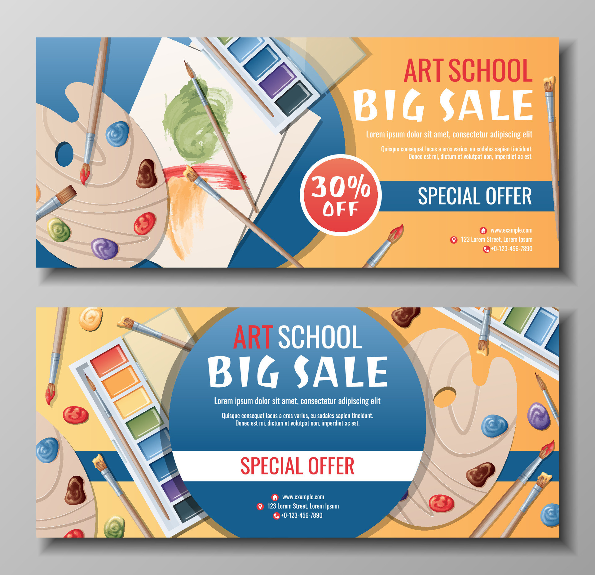 Set of banner templates for art school, studio, course, classroom