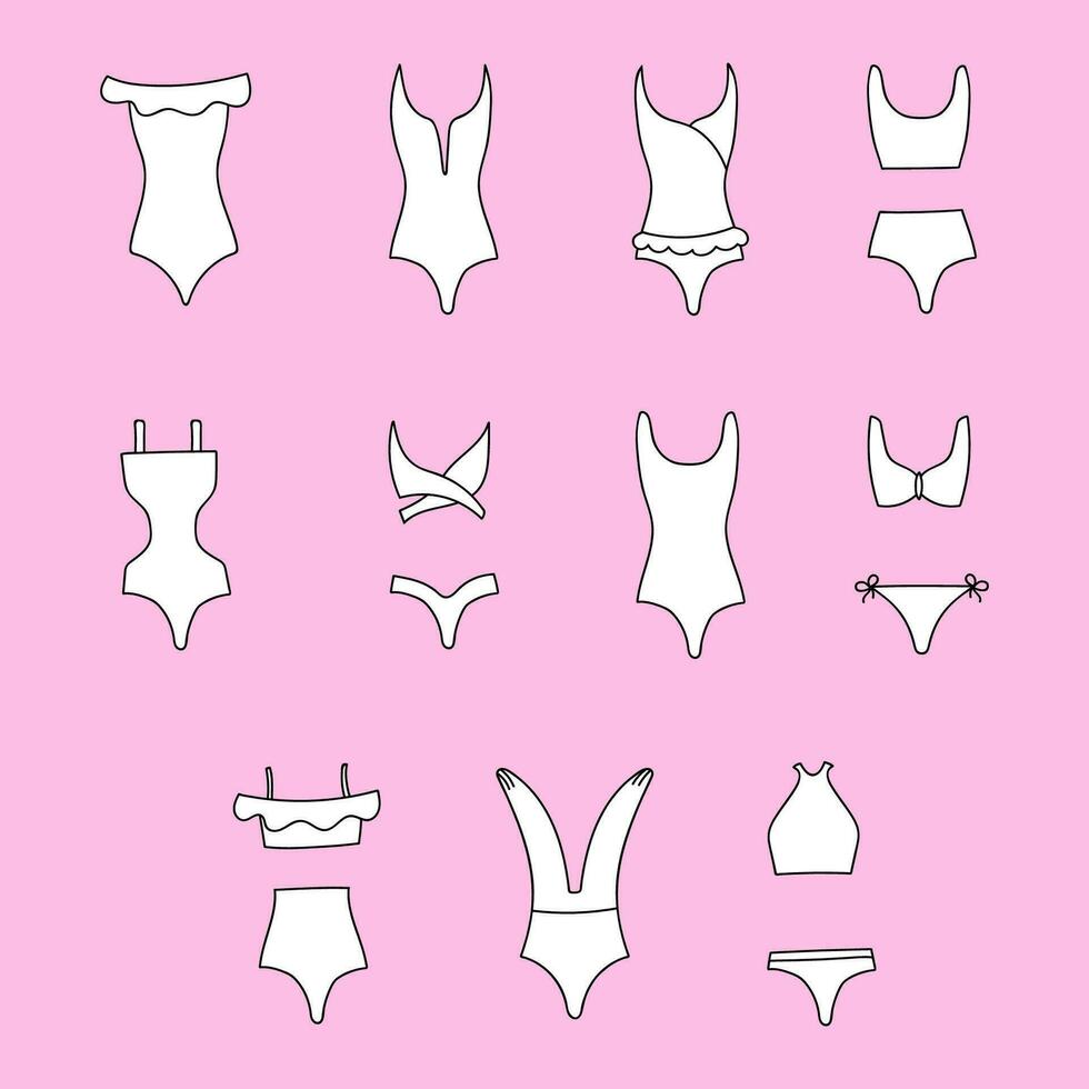 linda clipart vector verano traje de baño para mujer y muchachas para nadar en el piscina, mar, océano. vector ilustración aislado en el antecedentes