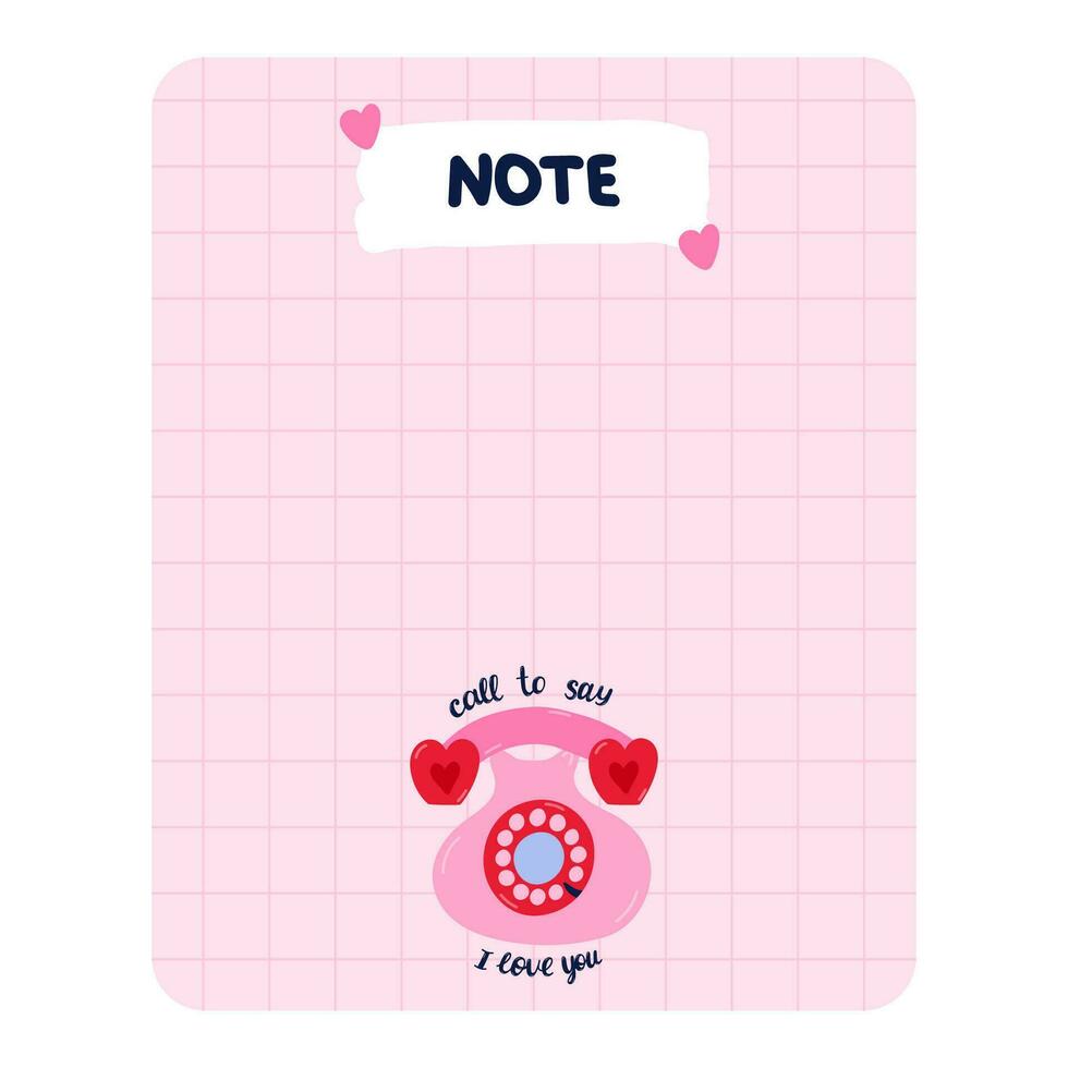 Cute scrapbook templates for planner. Notes, to do, to buy, to read with illustrations about love, romance, Valentine's day. With printable, editable illustrations. For school and university schedule vector