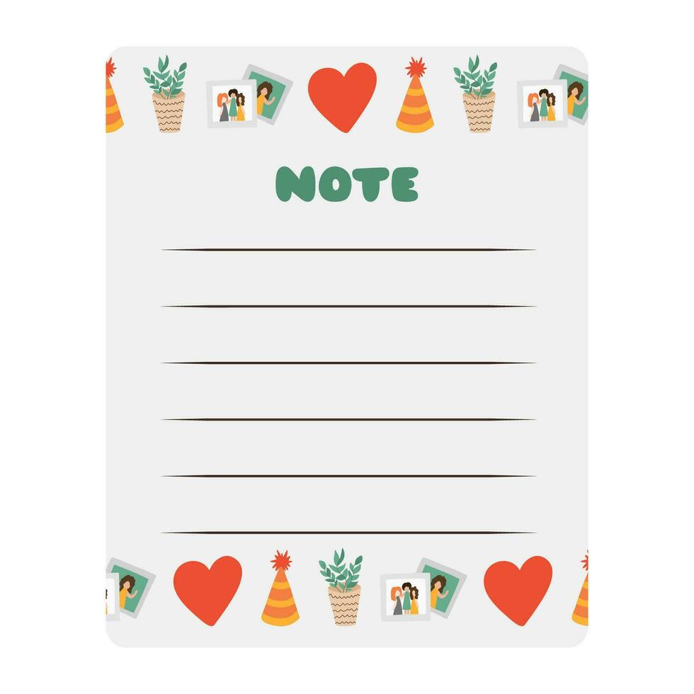 Cute scrapbook templates for planner - notes, to do, to buy and other with colorful illustrations about work life balance. With printable, editable illustrations. For school and university schedule vector