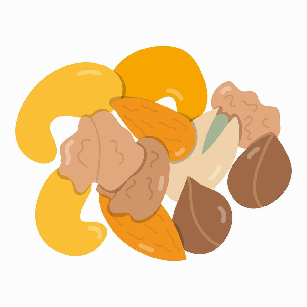 conjunto de diferente nueces en de moda ingenuo estilo. almendra, anacardo, nuez, avellana, pistacho. vector mano dibujado clipart aislado en antecedentes. vegetariano y vegano alimento. sano comiendo y dieta concepto.