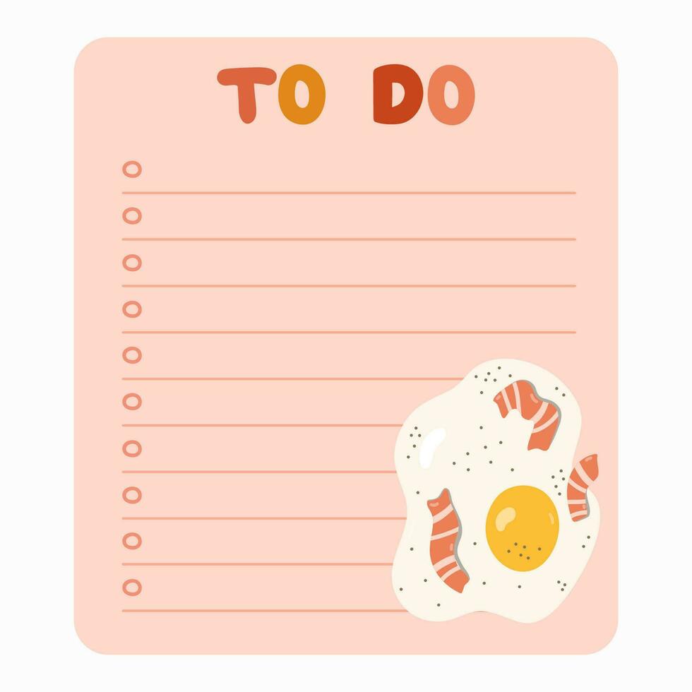 Cute scrapbook templates for planner notes, to do, to buy and other with colorful illustrations about healthy breakfast. With printable, editable illustrations. For school and university schedule vector