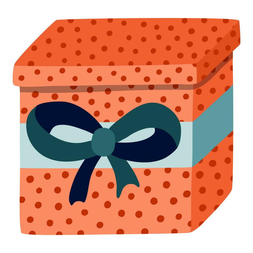 Cute hand drawn wrapped gift box with a bow. Concept of sharing, gifting, receiving gift, surprise. Present for Christmas, birthday, Valentine, party or other holiday. Isolated stylized vector clipart