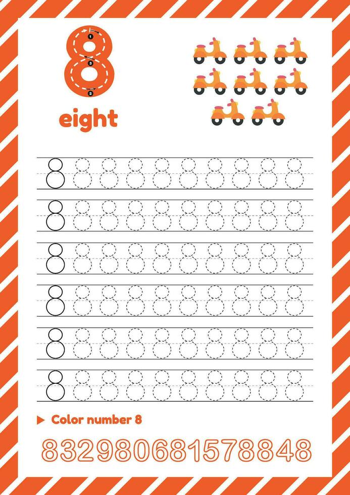 Tracing page with number eight vector