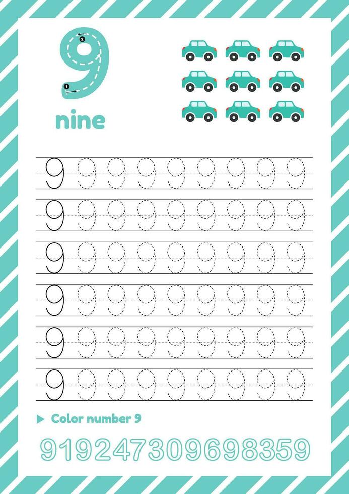 Tracing number nine. vector
