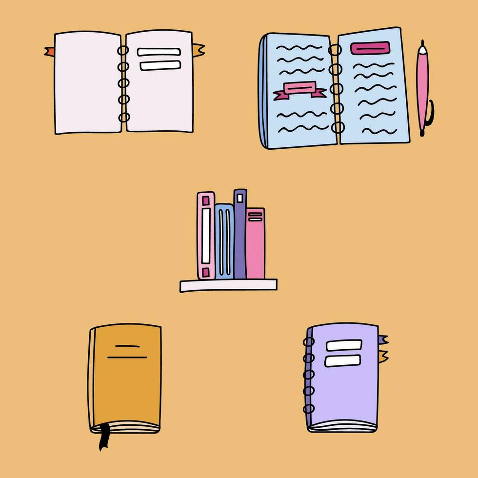 linda mano dibujado conjunto de aislado clipart de anillo cuadernos, planificadores, libros, libretas para educación y Planificación vector