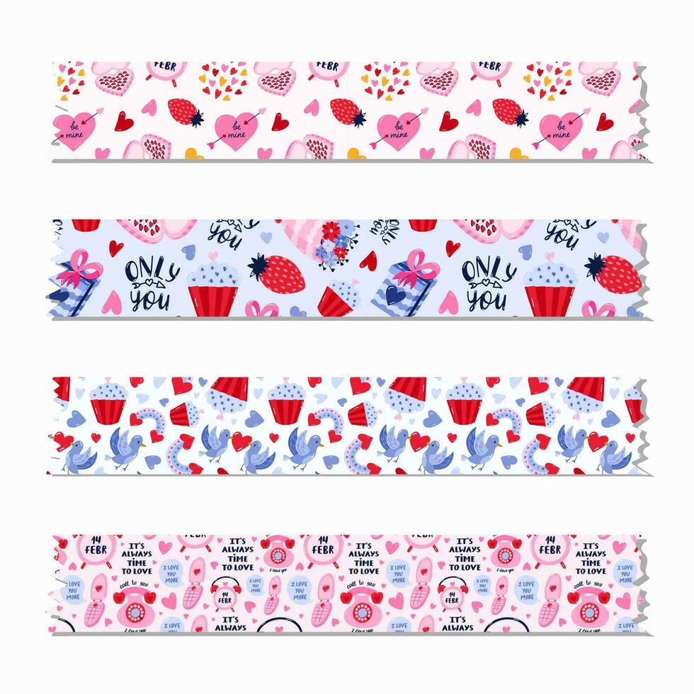 Set of cute washi tape strips with Valentine's day pattern about