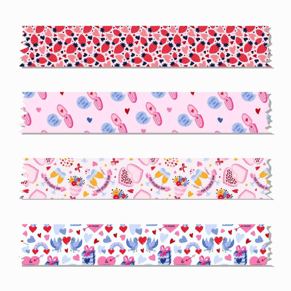 Pink washi tape sticker, cute pattern vector set, Stock vector