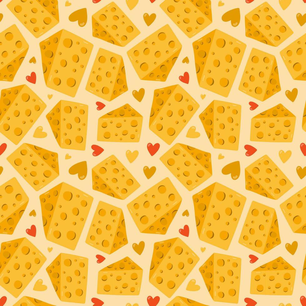 linda y vistoso vector sin costura mano dibujado modelo con queso y corazones. lata ser usado para envase papel, ropa de cama, computadora portátil, paquetes, regalo papel. vector mano dibujado clipart ilustración.