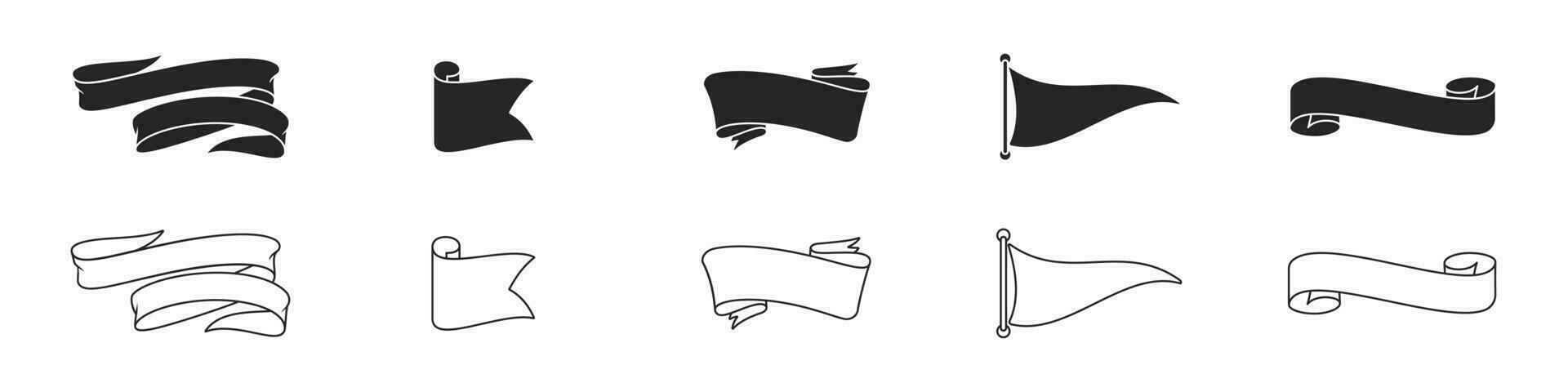 Set of old vintage black and white ribbon banners. Vector illustration