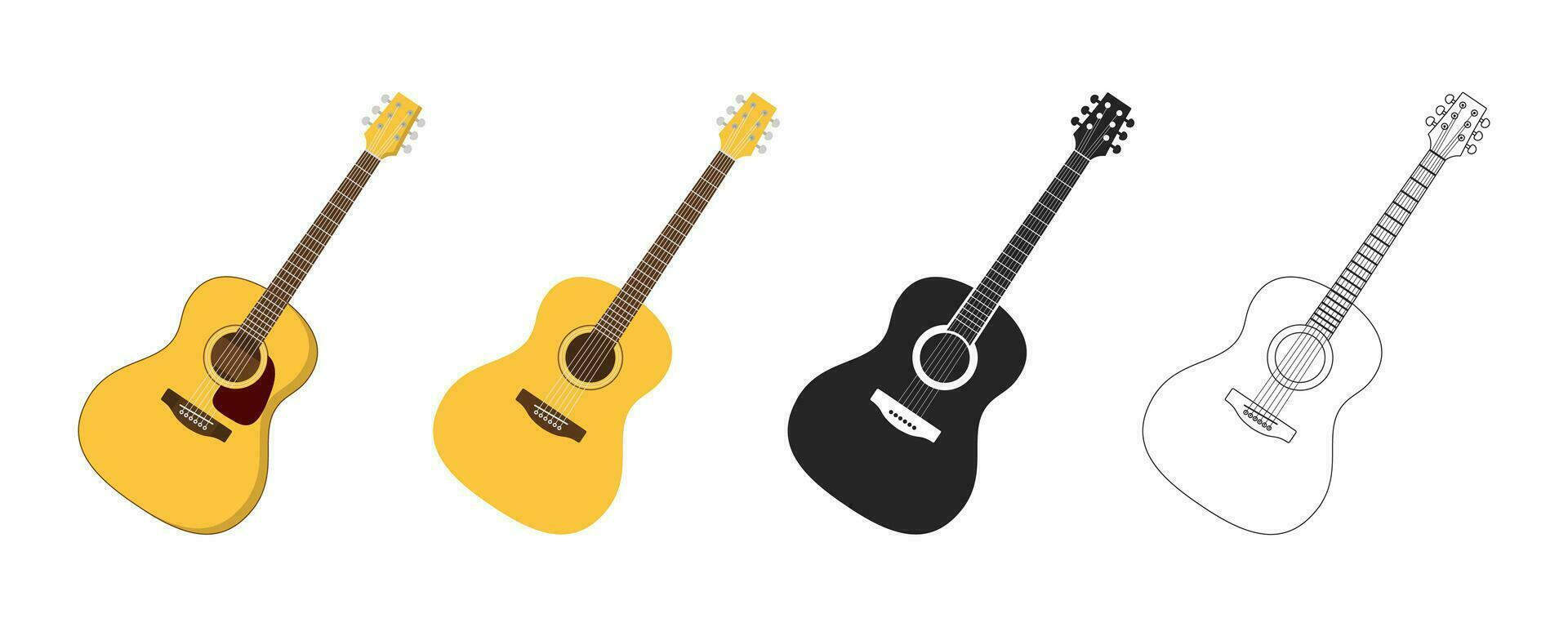 A guitar set. Acoustic guitar with a white background. String musical instruments. A nice flat cartoon style. vector