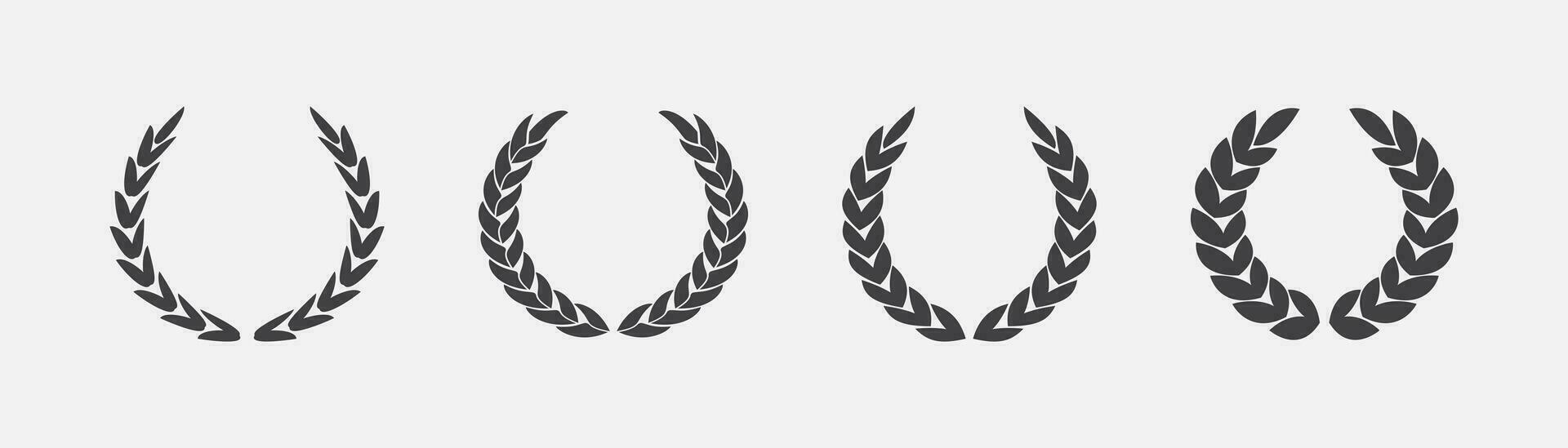 Set of black and white silhouette circular laurel foliage and wreaths. Vector illustration
