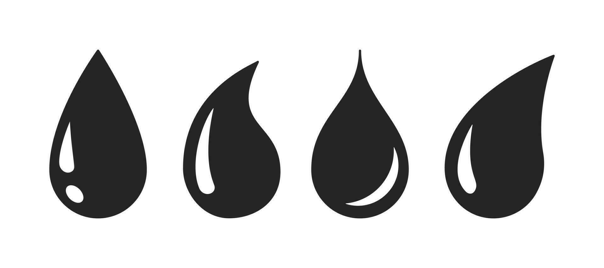 Vector black set of water drop icons. Flat drop logo shapes