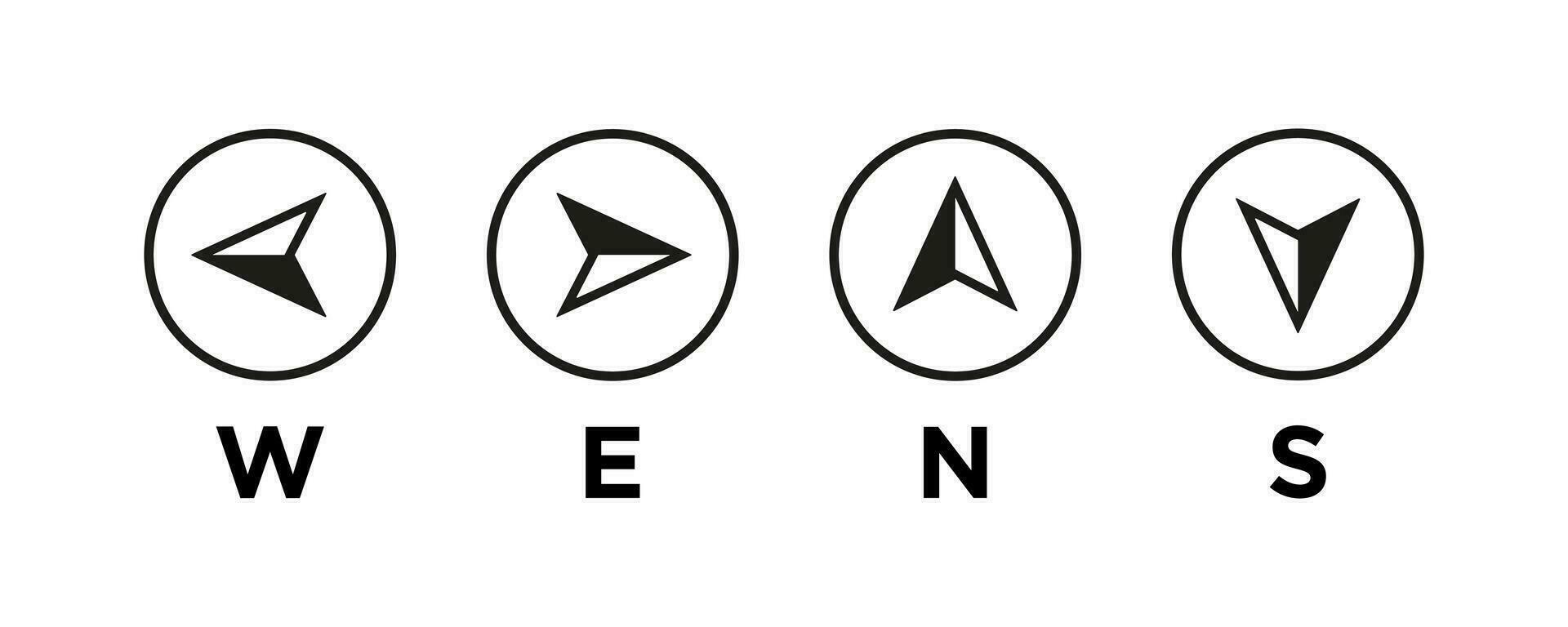 Compass icons of different directions. Map symbol. Arrow icon. Vector illustration