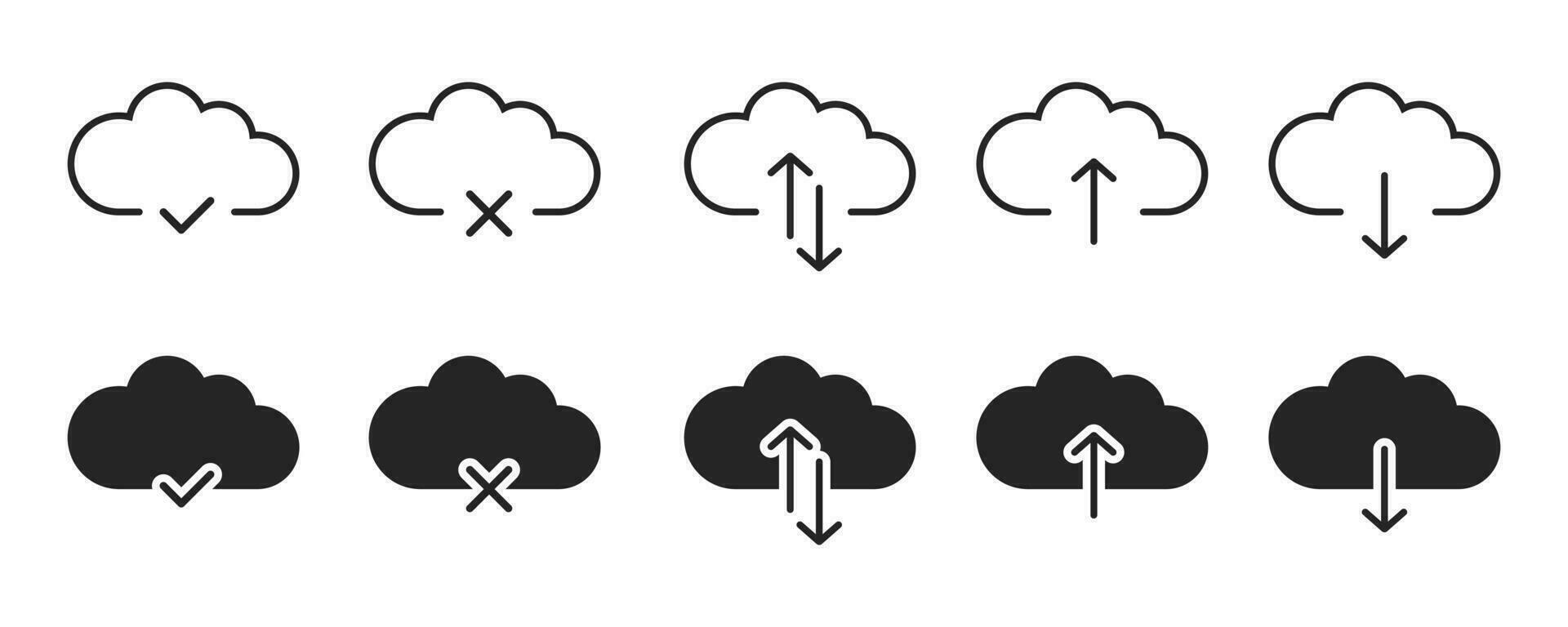 Cloud with arrow icon set. Upload and download cloud arrow vector symbols. Vector illustration