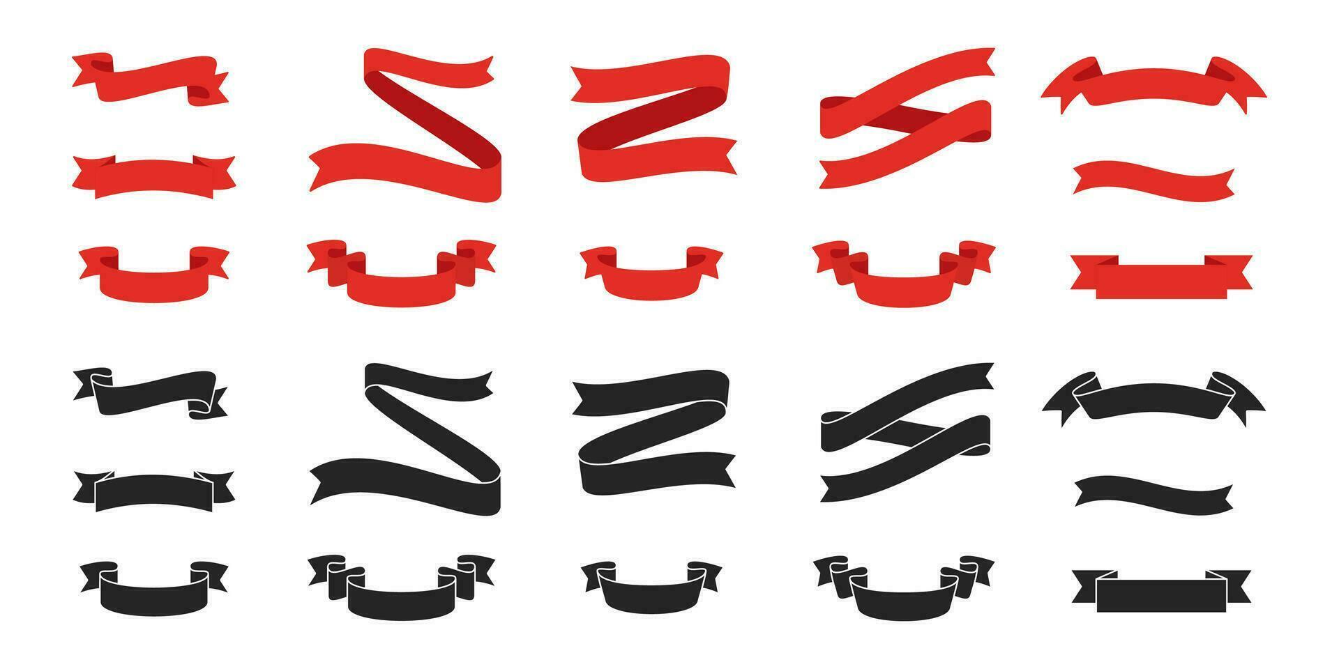 Ribbon red and black set. Simple retro ribbons collection. vector