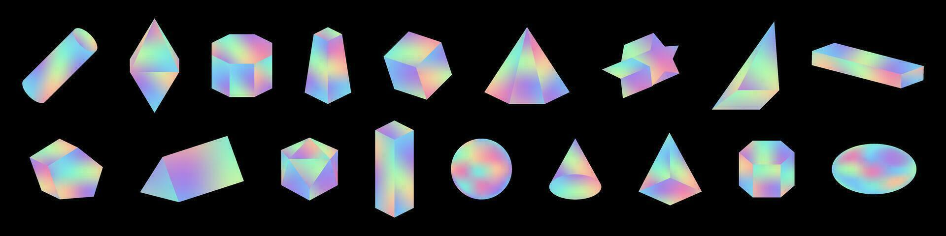 Holographic geometric shapes. Abstract geometric elements. Vector illustration.