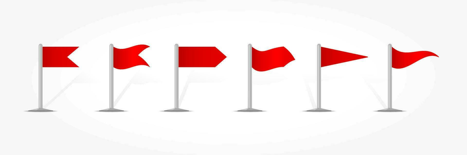 Set of red flags on a white background with shadows vector