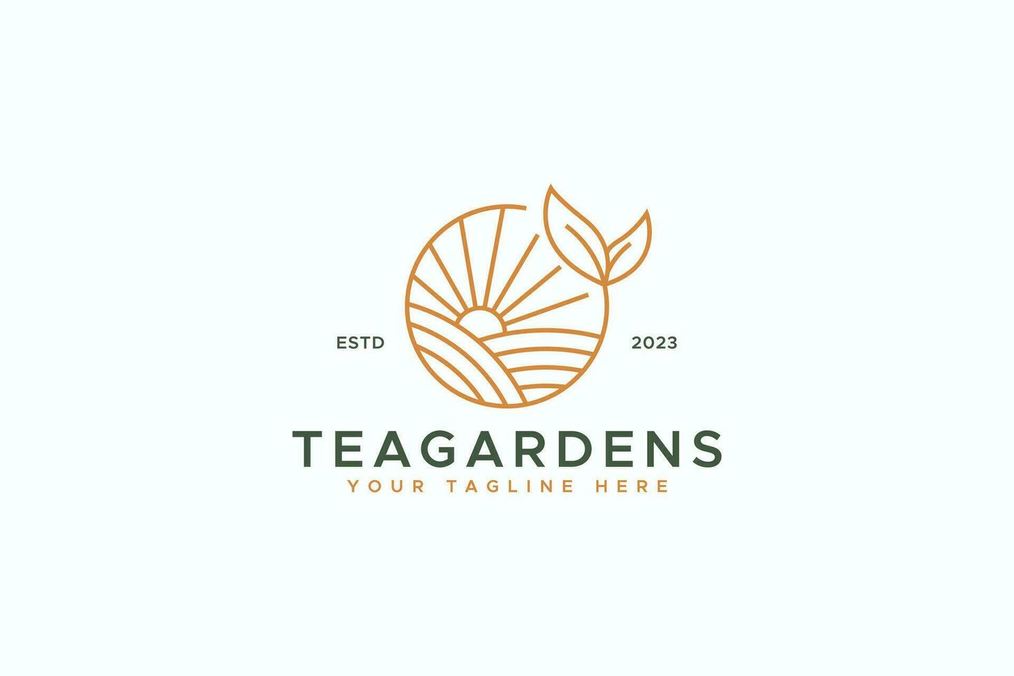 Tea Garden Fresh Field In The Morning with Sunrise Logo Concept vector