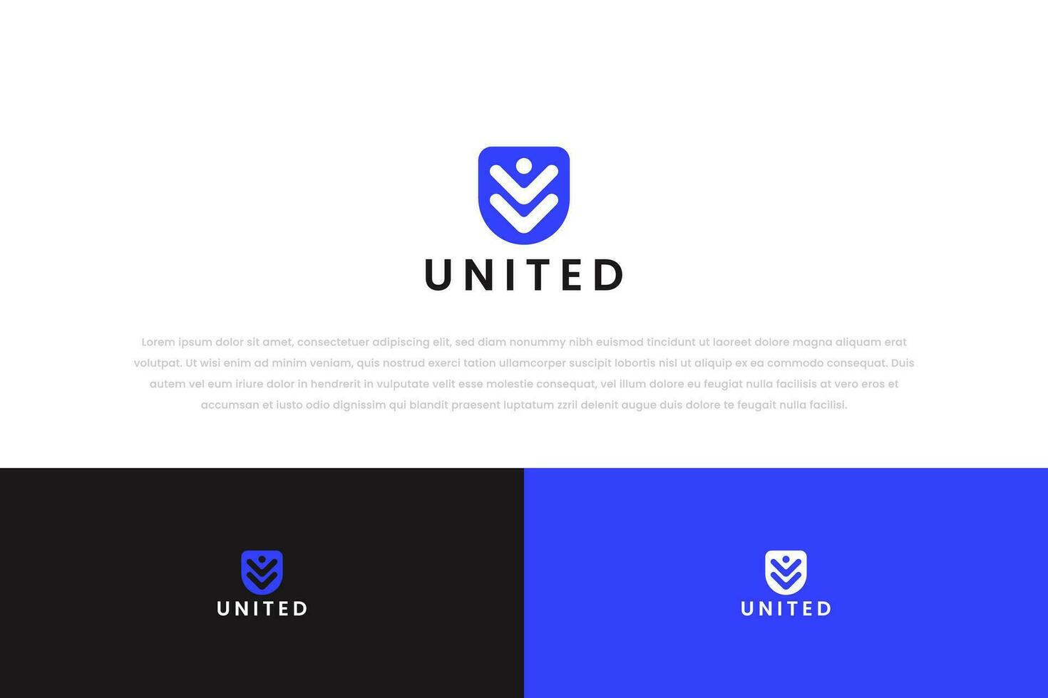 Logo with Blue Shield and Simply Abstract Icon People for Sign Symbol Charity, Unity, Education, Support, Foundation vector