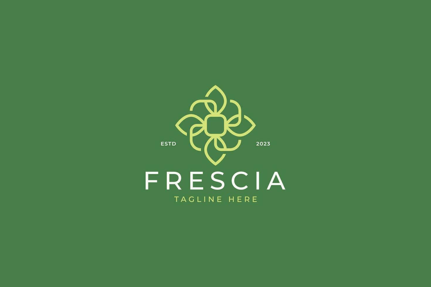 Fresco concepto logo flor resumen geométrico decoración negocio naturaleza y orgánico producto. belleza spa, joyas, hotel, cosmético, boutique marca identidad vector