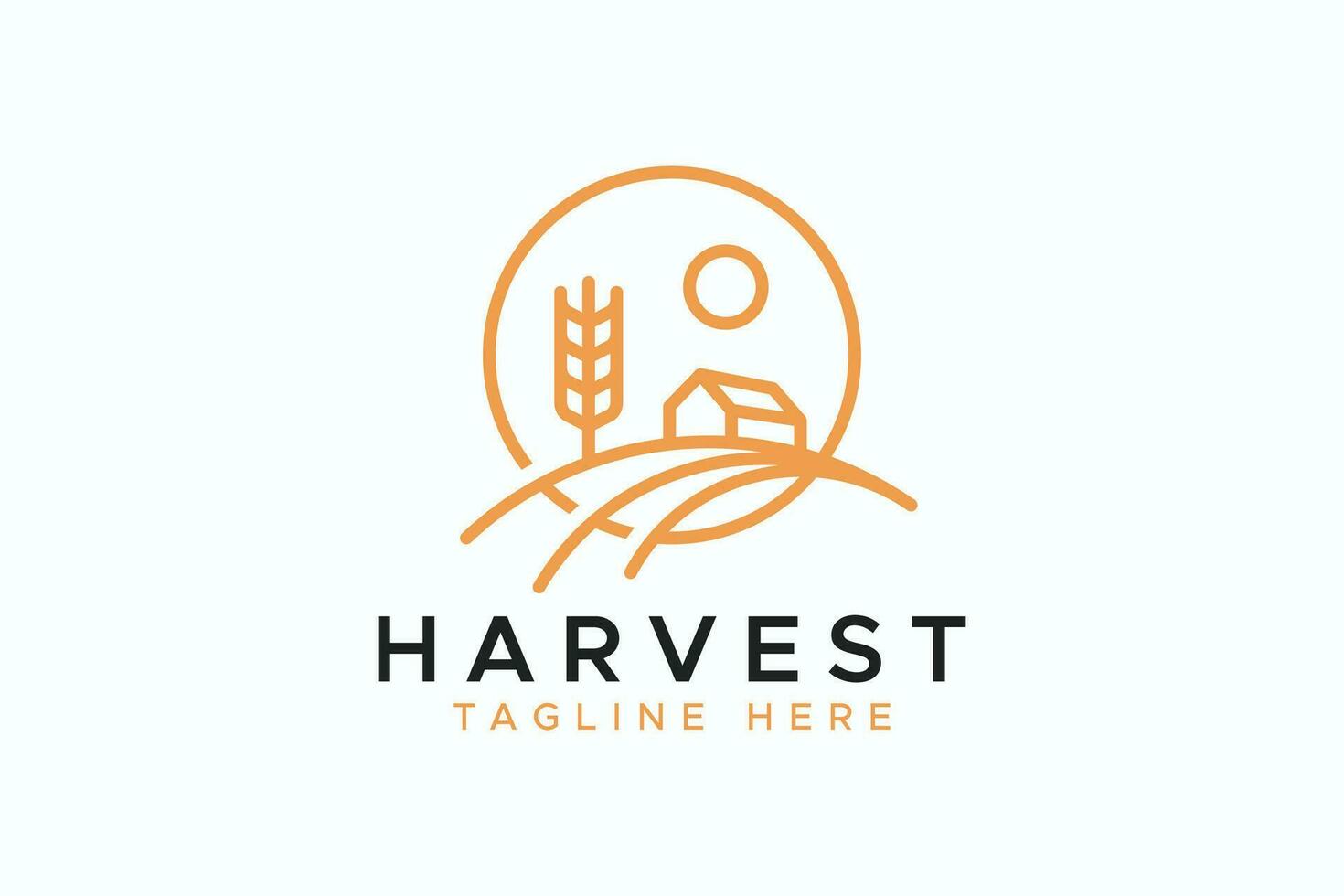 Harvest Wheat Barn or Farm House with Abstract Rural Scene Concept for Vintage Logo Badge. vector