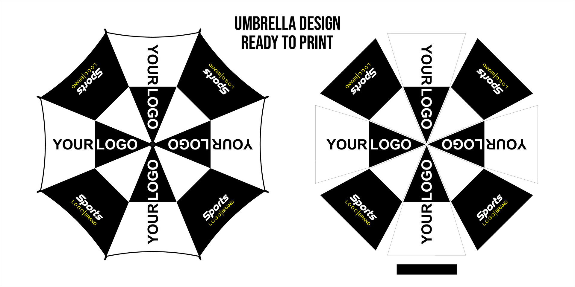 Umbrellas design, top view on white bacground, Opened Round rain