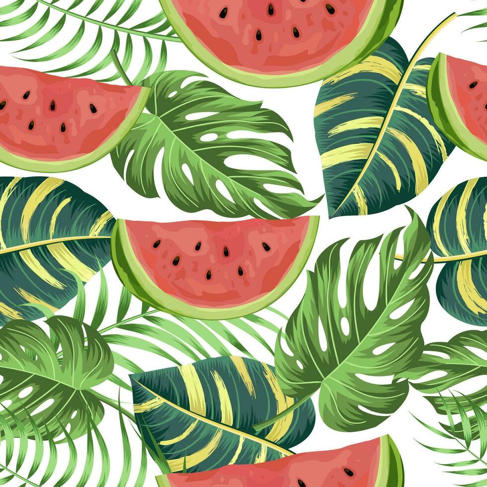 Floral seamless pattern with watermelon. tropical background vector