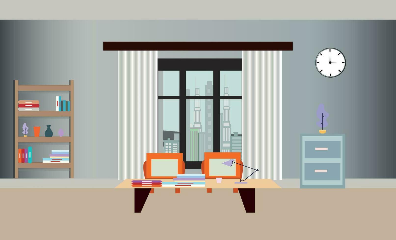 Vector room design sofa, bookcase, picture. Living room interior.Flat style vector illustration.