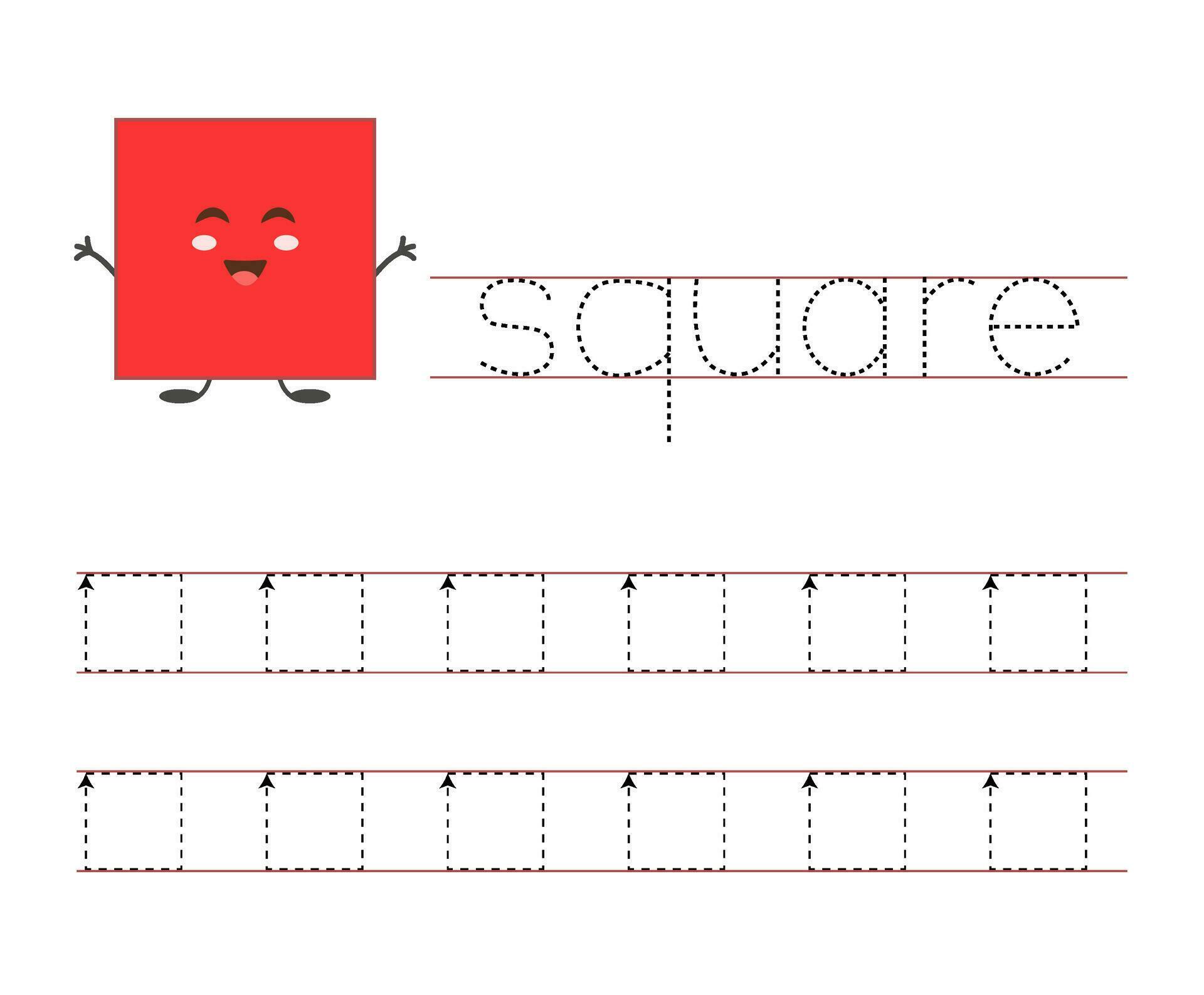 Trace and learn square. Basic geometric shapes. Worksheet for kids