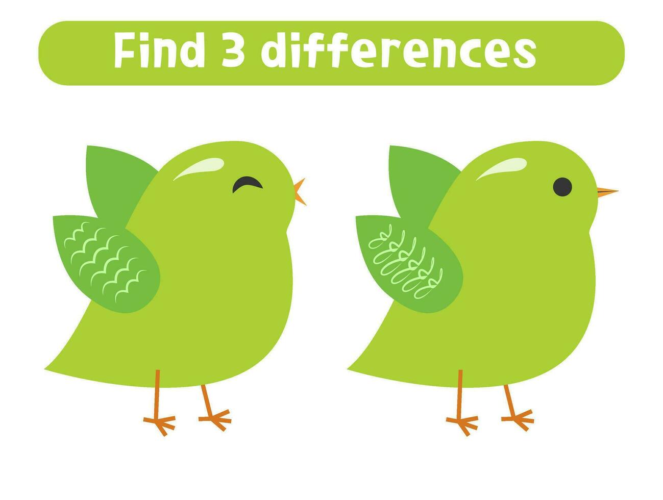 Find three differences. Cute little bird. Worksheet for kids. vector