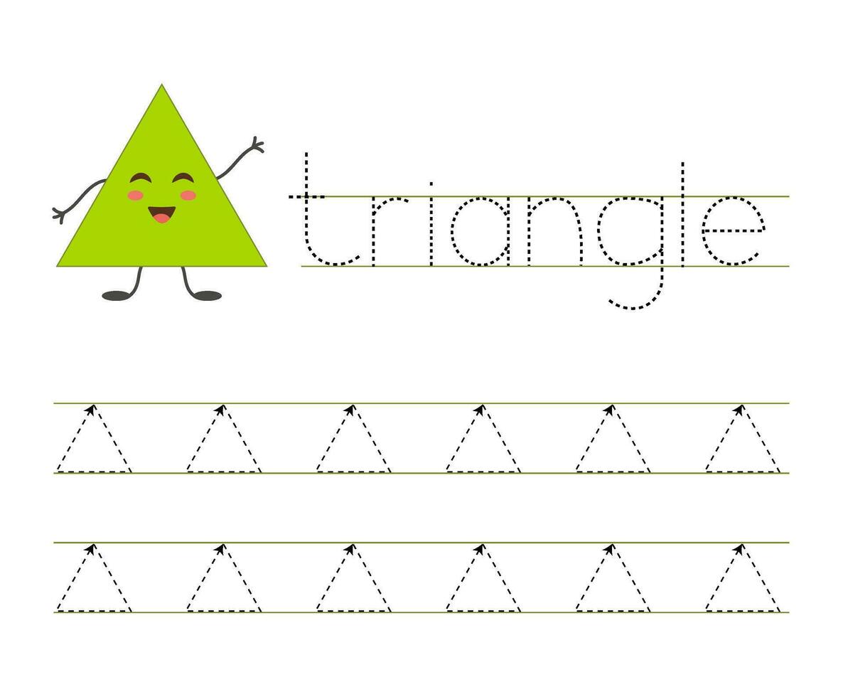 Trace and learn triangle. Basic geometric shapes. Worksheet for kids