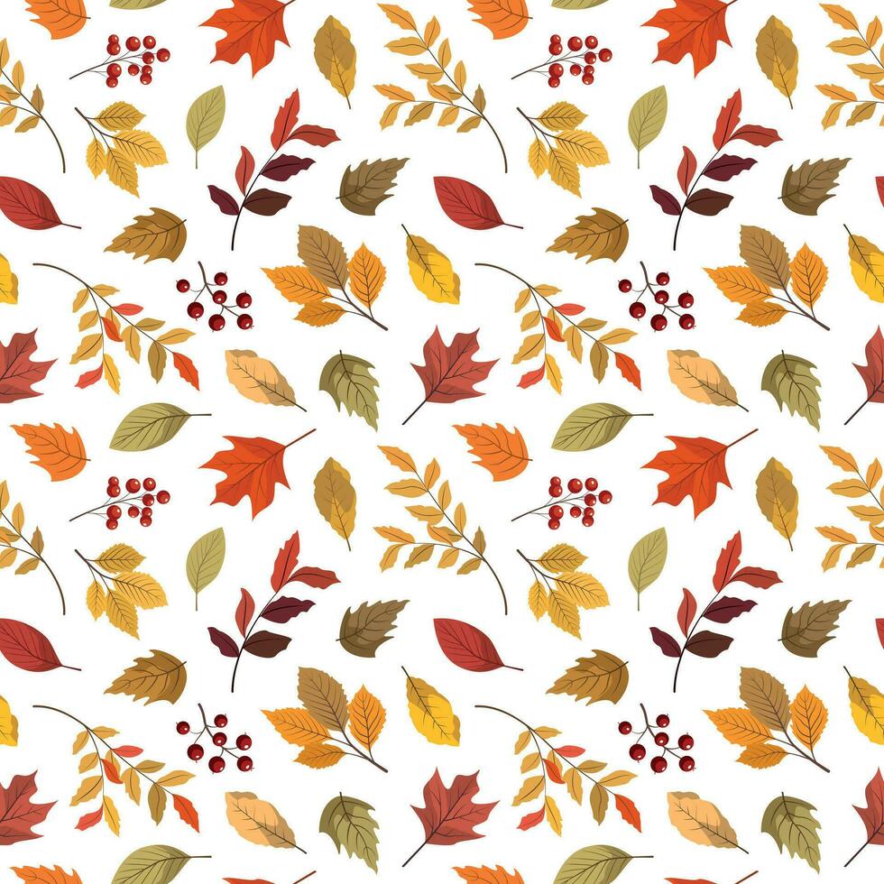 Autumn forest leaves and berries seamless pattern. Seasonal vector illustration. Fall season specific vector background. Perfect for greetings, invitations, wrapping paper, textile.