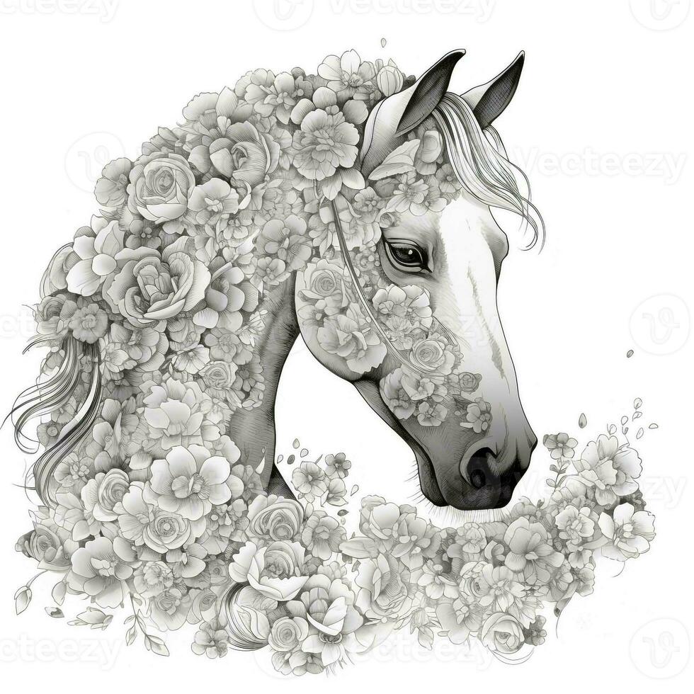 Floral Horse Coloring Pages photo