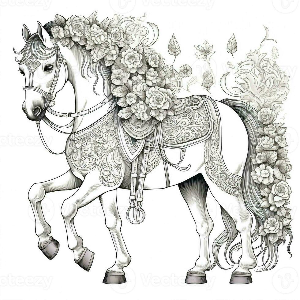 floral caballo colorante paginas foto