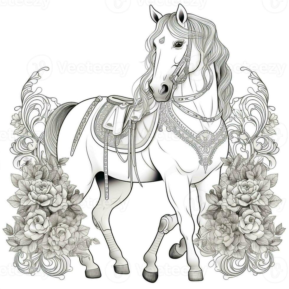 Floral Horse Coloring Pages photo