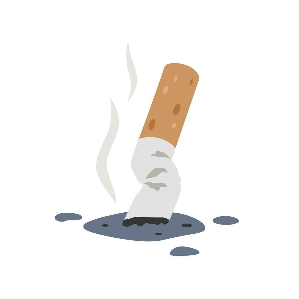 Cigarette butt illustration. Hand drawn extinguished Cigarette butt. Flat design. Vector cartoon illustration isolated on white background.